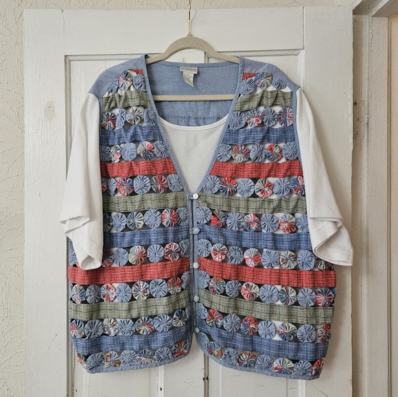 Koret Tops - Koret Women's Vintage 90's Top Attached Patchwork Quilted Pinwheel Vest Size 32W